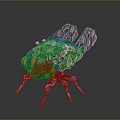 Mechanical Insect Sculpture Turquoise Green Body Orange Spots Transparent Mesh Wings Colorful Leg Details