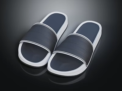 Open Toe Black Slippers With White Trim For Comfortable Casual Wear 3d model