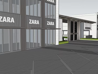 Garden Landscape Design With Modern Commercial Building Glass Facade Entrance Area And Green Lawn 3d model