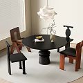 Middle Ancient Dining Table and Chair Combination Round Table and Chair Chandelier 3d model