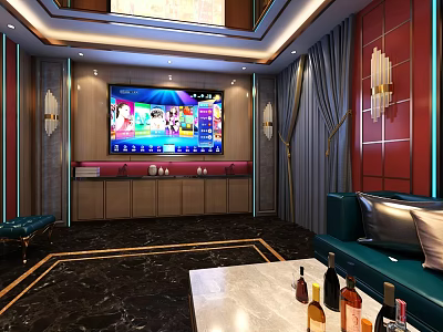 Luxury KTV Interior With Large Screen Comfortable Sofa And Modern Decor 3d model