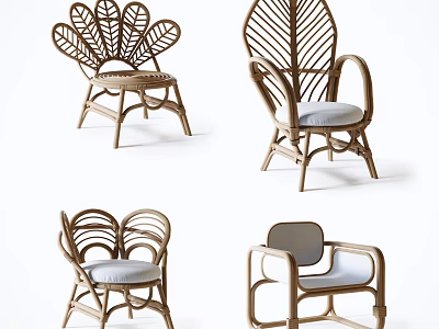 Modern Rattan Single Chair Designs With Leaf Shaped Backrest And Comfortable Seats 3d model