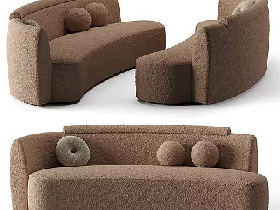 Cozy Brown Curved Sectional Sofa With Round Pillows And Soft Plush Fabric 3d model