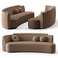 Cozy Brown Curved Sectional Sofa With Round Pillows And Soft Plush Fabric