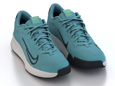 Nike Light Blue Mesh Running Shoes With White And Dark Sole And Green Tongue Label 3d model