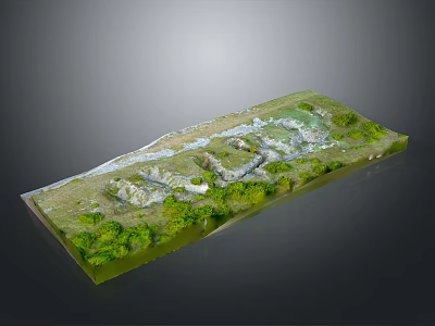 Scenic Natural Landscape Featuring Green Grass Flowing Stream Rocks And Lush Vegetation 3d model