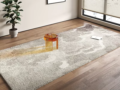 Light Colored Square Carpet With Soft Textured Design On Wooden Living Room Floor 3d model