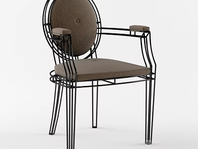 Modern Armchair with Black Metal Frame Round Backrest Brown Padded Seat and Armrests 3d model