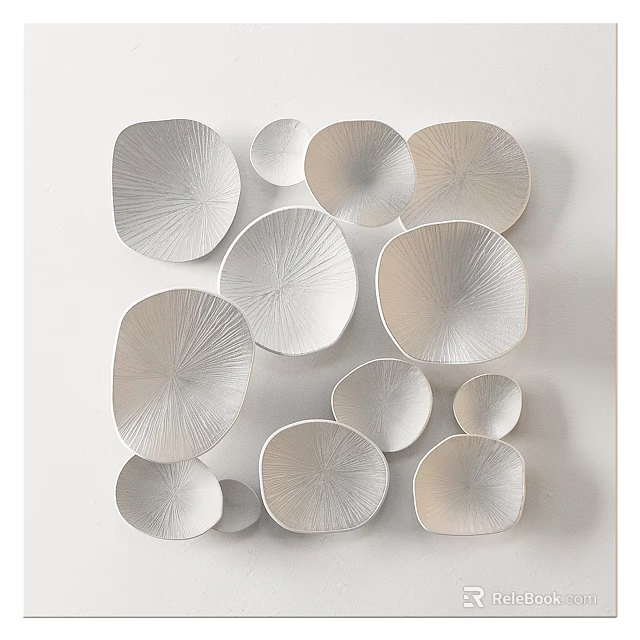 Modern Circular Textured Wall Decor With Light Colored Leaf Shaped Pieces Arranged On White Wall 3d model 
