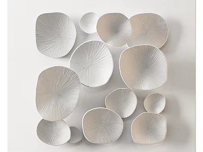Modern Circular Textured Wall Decor With Light Colored Leaf Shaped Pieces Arranged On White Wall 3d model