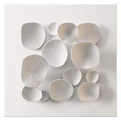 Modern Circular Textured Wall Decor With Light Colored Leaf Shaped Pieces Arranged On White Wall 3d model