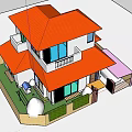 Two Story Detached House With Red Roof White Exterior Green Plants And Small Fence