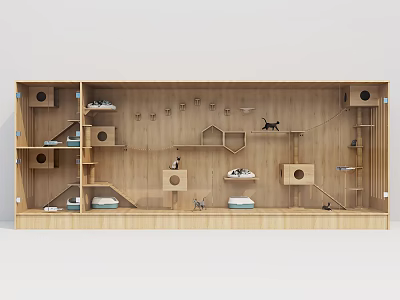 Wooden Multi Level Cat Tree With Beds Platforms And Scratching Posts 3d model