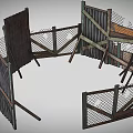 Old Rustic Fences With Rusted Metal Panels Wooden Frames And Wire Mesh