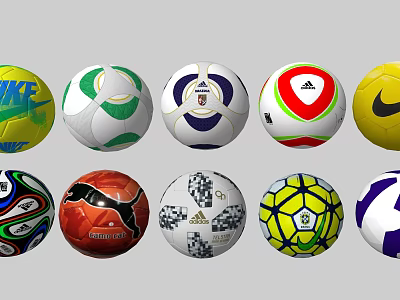 Sports Equipment Various Branded Soccer Balls In Colorful Designs For Training 3d model
