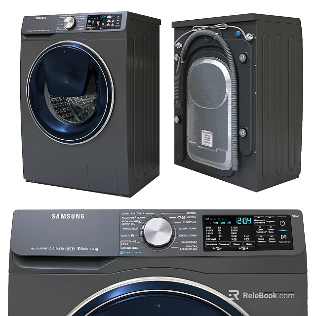 Samsung Front Load Washing Machine With Front View Interior Drum And Control Panel Features 3d model 