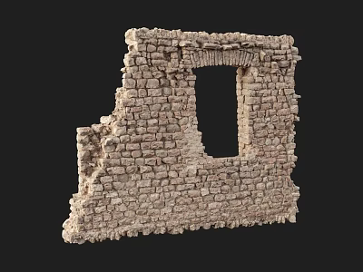 Ancient Stone Wall Ruin With Square Window Frame And Weathered Masonry 3d model