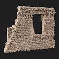 Ancient Stone Wall Ruin With Square Window Frame And Weathered Masonry