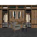 Modern Wooden Wardrobe With Hanging Rails Built in Compartments Drawers Chair and Small Table