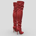 Red Shiny Over The Knee Boots With Stiletto Heels And Pointed Toe