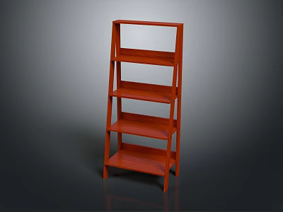Red Multi Tiered Garden Decor Shelf With Open Design And Wooden Structure For Plants 3d model