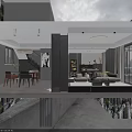 Modern Living Dining Room Interior With Sofa Dining Table Chandelier And Artwork