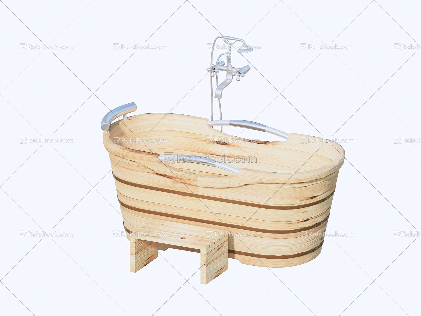 Modern New Chinese Bathtub Solid Wood Bathtub Shower Head Shower Combination 3d model