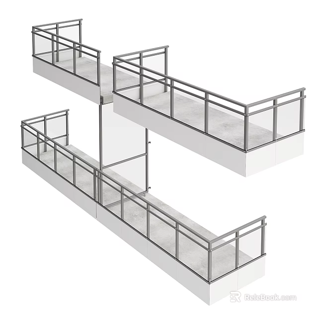 Metal Railings Platform Structure With Connected Walkways And Safety Bars 3d model