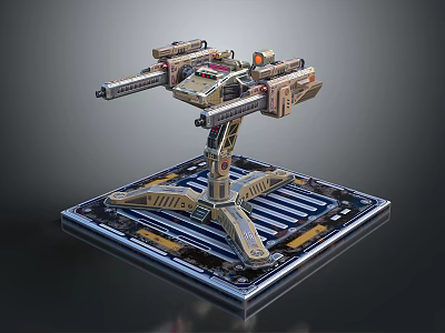 Sci Fi Mechanical Weapon Platform Design Featuring Multi Barrel And Metal Support Structure 3d model