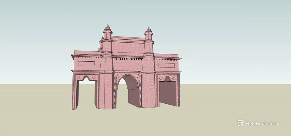 Grand Entrance Gate With Classical Design Arched Structure And Decorative Towers 3d model 