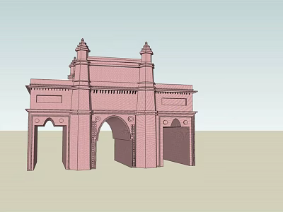 Grand Entrance Gate With Classical Design Arched Structure And Decorative Towers 3d model