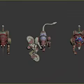 Mechanical Creature Characters With Unicorn Design In Red Beige Colors And Decorative Elements