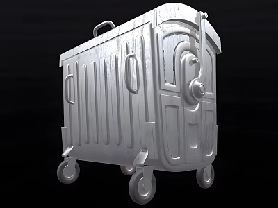 Public Facility Outdoor Metal Trash Bin With Wheels And Handle Design 3d model