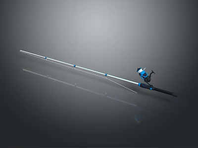 Modern Blue And White Fishing Rod With Spinning Reel And Lightweight Pole For Angling Sports 3d model