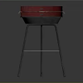 Portable Round Outdoor Grill With Red Top Metal Stand And Grill Rack