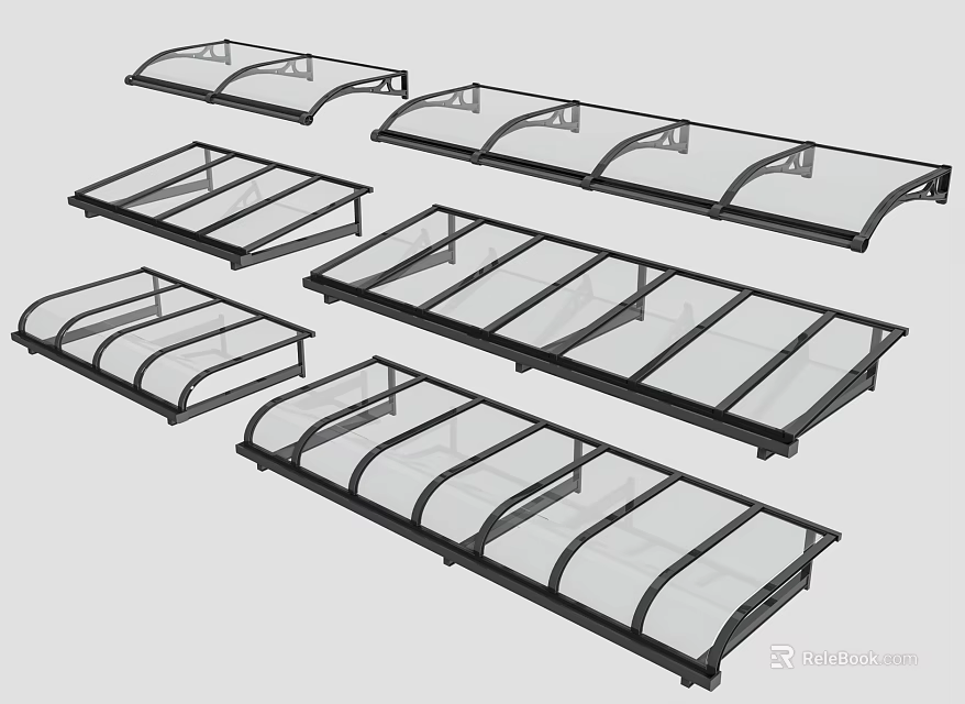Modern Outdoor Canopy Designs With Transparent Covers Curved And Flat Shapes Metal Frames 3d model 