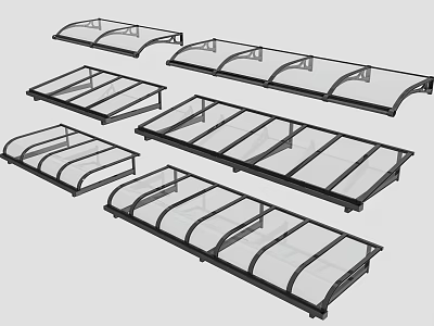 Modern Outdoor Canopy Designs With Transparent Covers Curved And Flat Shapes Metal Frames 3d model