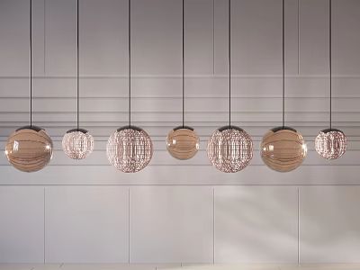 Modern Pendant Lights With Diverse Designs Hanging In Minimalist Interior Space 3d model