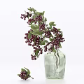 Green Glass Vase With Red Berries White Small Flowers And Hanging Decorative Branches