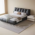 Modern Children's Bed with Black Leather Tufted Headboard White Sheets Gray Blanket and Beige Nightstand