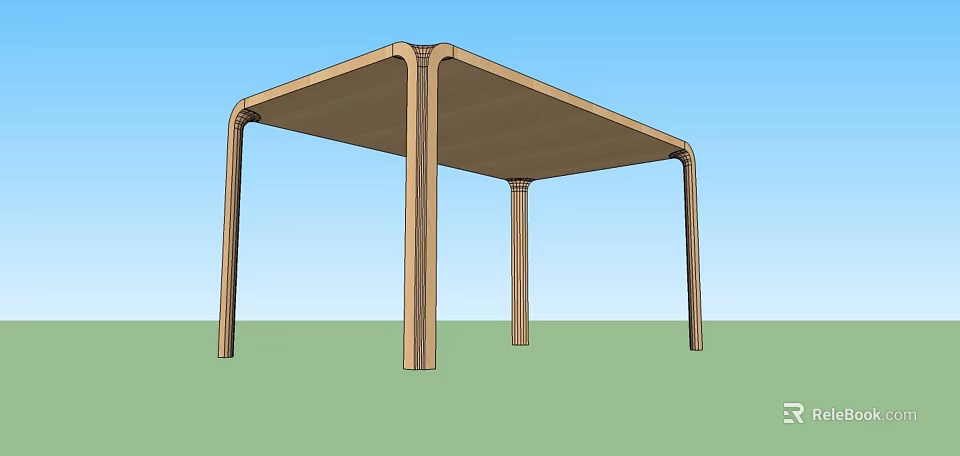 Wooden Pergola With Four Posts And Flat Roof In Outdoor Garden 3d model 