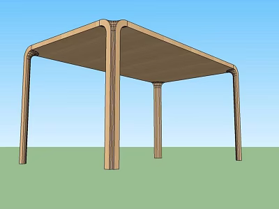 Wooden Pergola With Four Posts And Flat Roof In Outdoor Garden 3d model