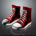 Red High Top Canvas Shoes With White Laces And White Soles