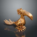 Golden Shiny Bird Sculpture With Large Beak And Artistic Design Details