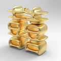 Golden Symmetrical Decorative Ornament Set With Stacked Geometric Modern Design