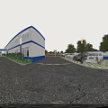 Aerial Planning of Police Station Exterior with White Blue Facade Police Signage and Security Gate