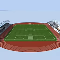 Modern Football Stadium Field With Green Grass Red Running Track And Spectator Stands
