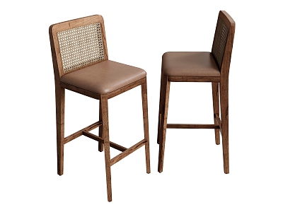 Bar Chair Bar Stool Backrest Bar Chair Rattan Bar Chair Log Bar Chair 3d model