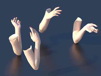 Woman Arms And Hands In Multiple Different Poses With Light Skin On Dark Background 3d model