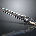 Ornate Decorative Sword Weapon With Intricate Silver Blade Carvings And White Ivory Handle